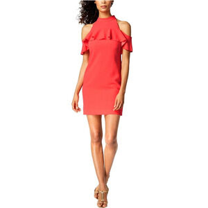 Trina Turk Coral Laelia Crepe Cold Shoulder Dress 4 NWT